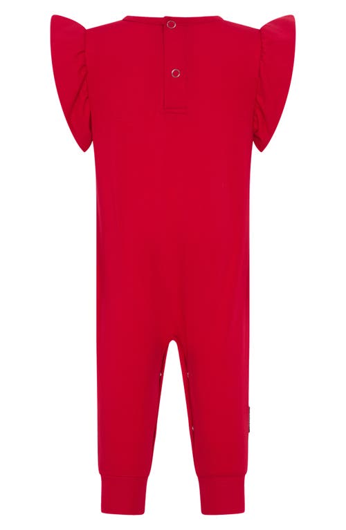 Tiny Tribe Core Ruffle Shoulder Cotton Jersey Romper In Red