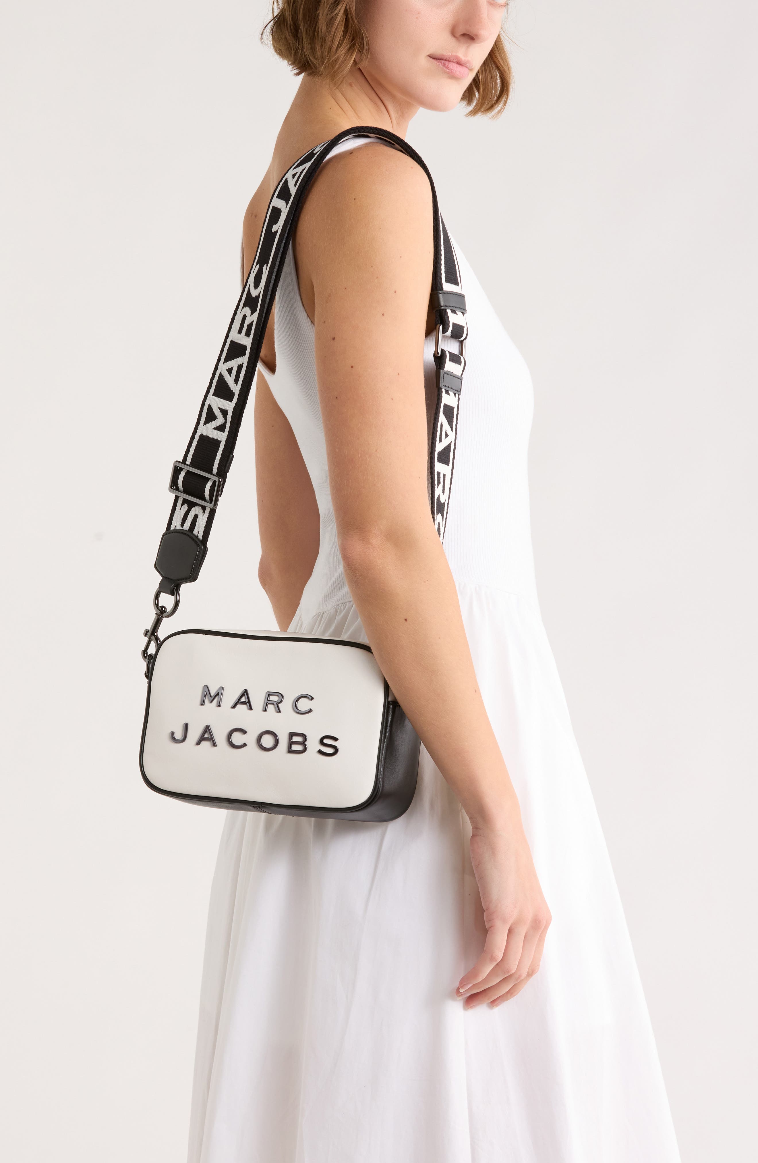 Marc Jacobs Logo Two-Tone Leather Camera Bag, Alternate, color, Black/ White