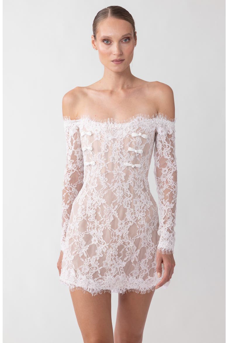 Rachael Off the Shoulder Lace Minidress, Alternate, color, WHITE