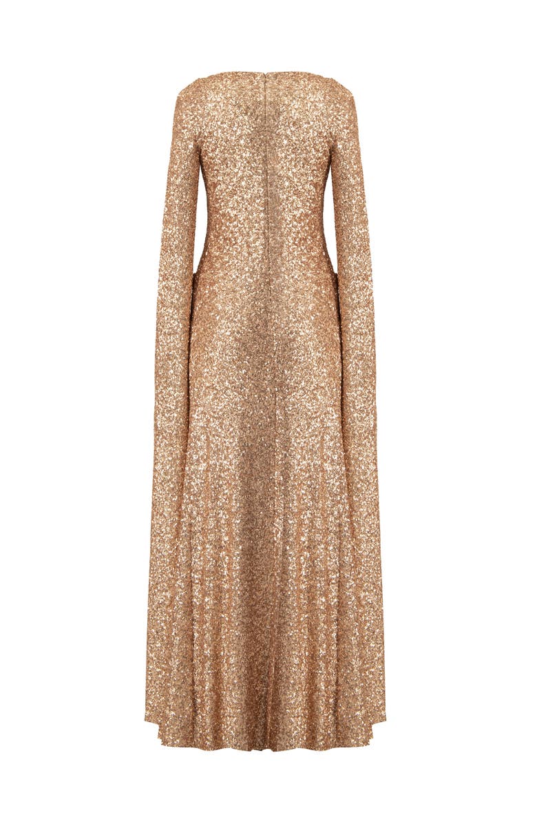 IVONNE Long Sleeve V-Neck Sequin Evening Dress with Slit, Alternate, color, Light Pink