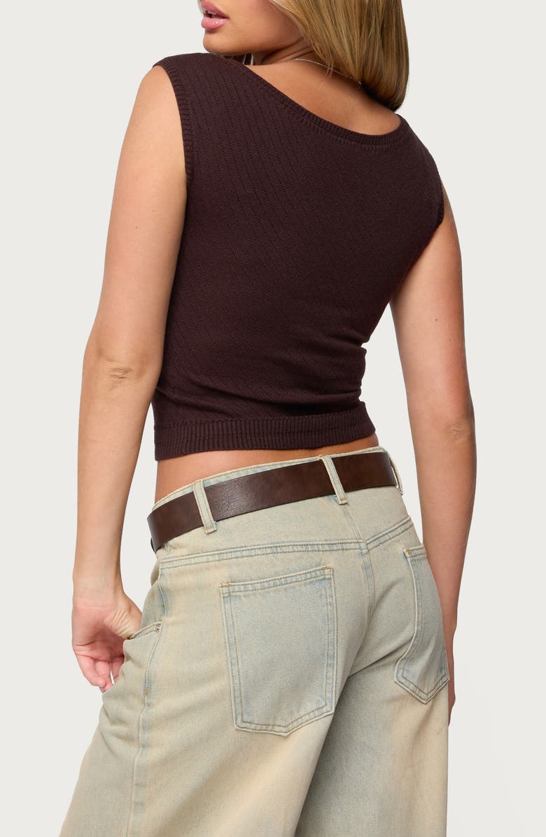 EDIKTED Jarah Pointelle Crop Top, Alternate, color, Brown