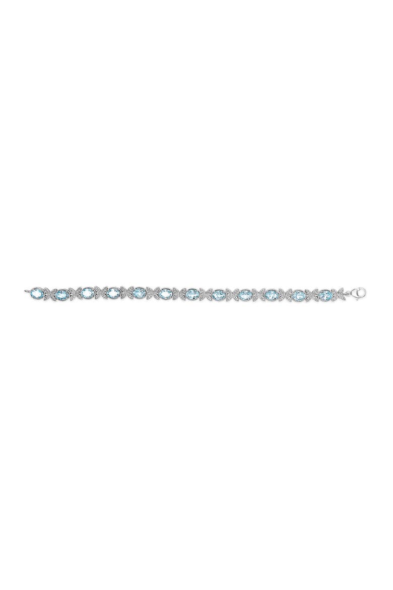 Silver Oval Blue Topaz Diamond Butterfly Link Bracelet -   Inches, Alternate, color, White