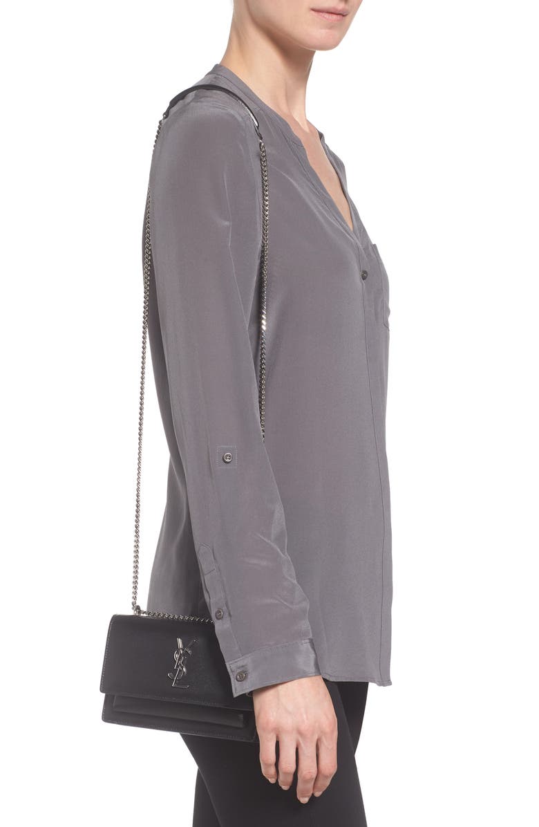 Saint Laurent Sunset Leather Wallet on a Chain, Alternate, color, 