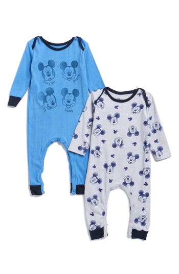 Assorted Babies' 2-pack  Mickey Mouse Convertible Footies In Blue