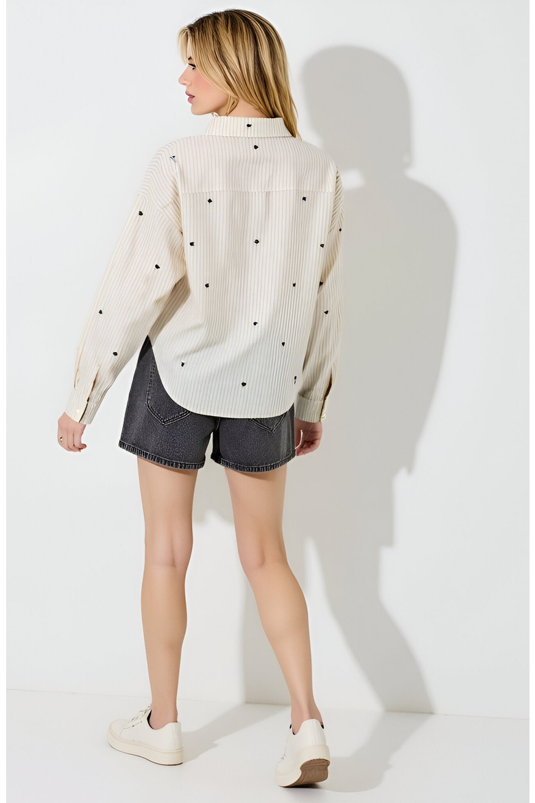 Striped Button-Up Shirt with Embroidered Hearts and Chest Pocket Detail, Alternate, color, Striped