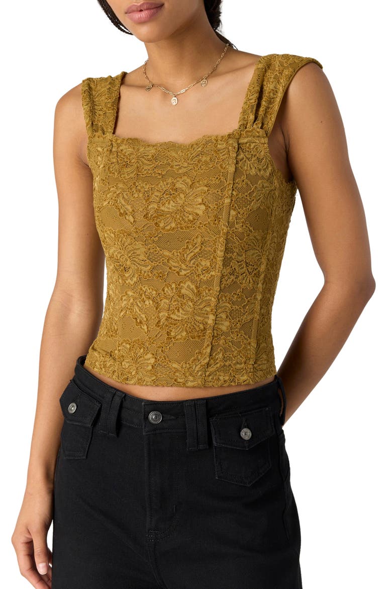 Pretty Little Secrets Lace Corset Top, Main, color, OLIVE TAPENADE