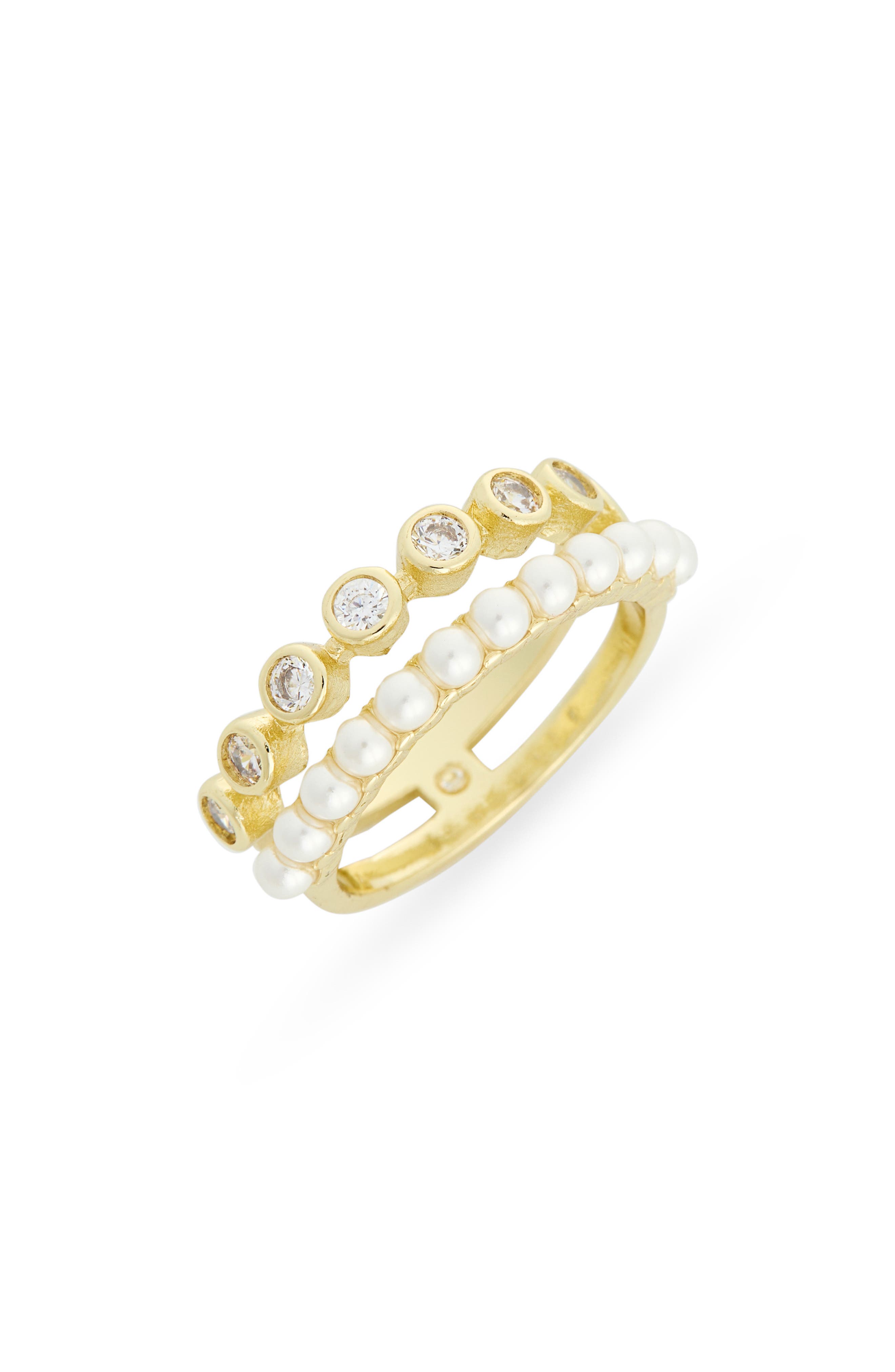 Covet Faux Pearl & Cubic Zirconia Stacked Ring