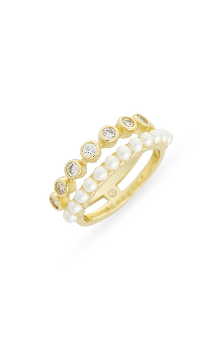Covet Faux Pearl & Cubic Zirconia Stacked Ring, Main, color, White Multi / Gold