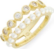 Covet Faux Pearl & Cubic Zirconia Stacked Ring