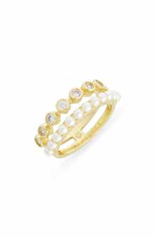 Covet Faux Pearl & Cubic Zirconia Stacked Ring