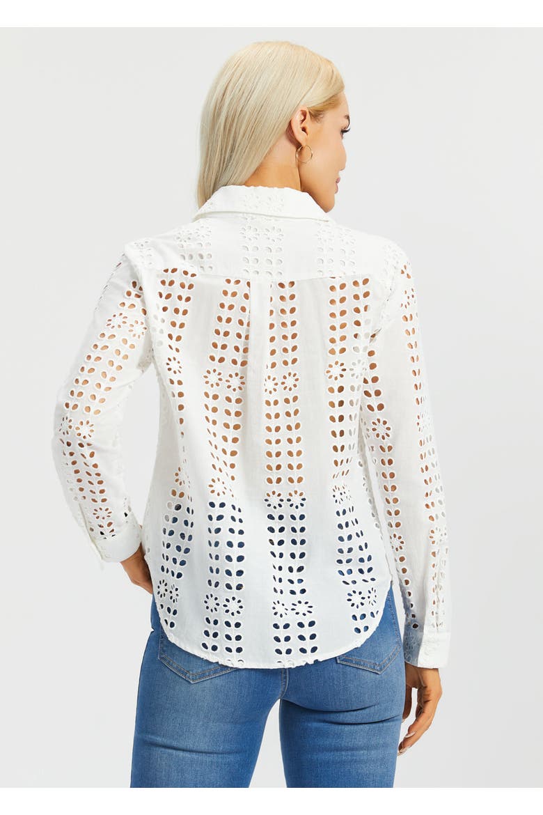 Eyelet Shirt Long Sleeve Cotton, Alternate, color, Star White