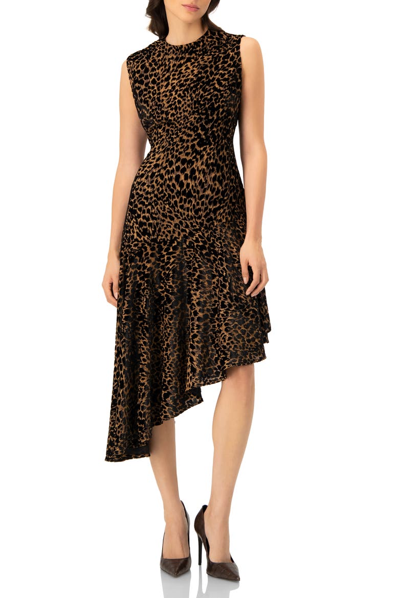Asymmetric Animal Print Dress, Main, color, Black