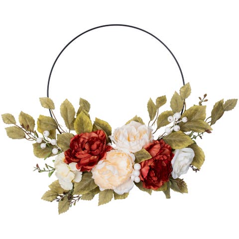 Fall Harvest Artificial Floral Fall Foliage Twig Wreath - 22"