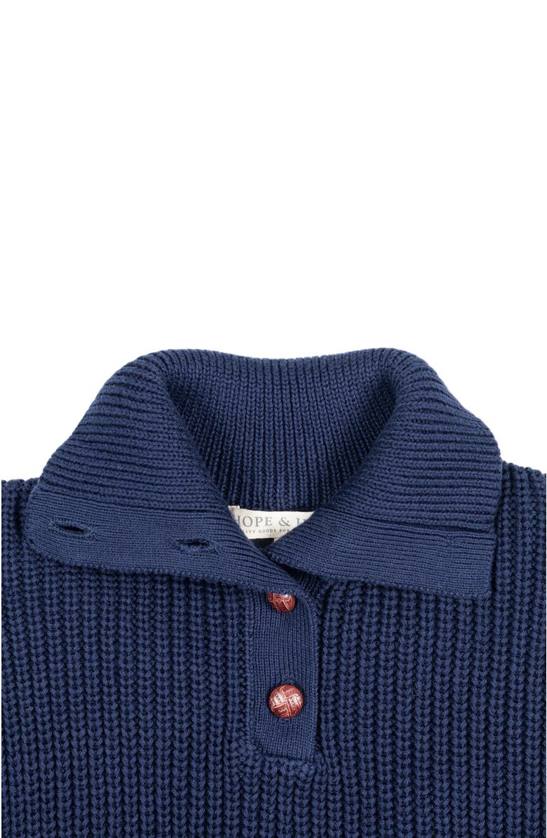 Hope & Henry Girls' Organic Spread Collar Sweater, Kids, Alternate, color, Navy Cardigan Stitch