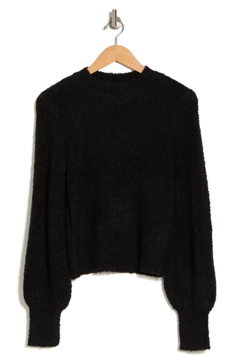 Jane Crop Balloon Sleeve Sweater, Alternate, color, BLACK