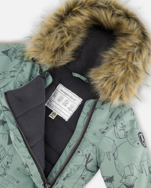 Deux Par Deux One-piece Play Snowsuit Designed For Car Seat Animal In Green
