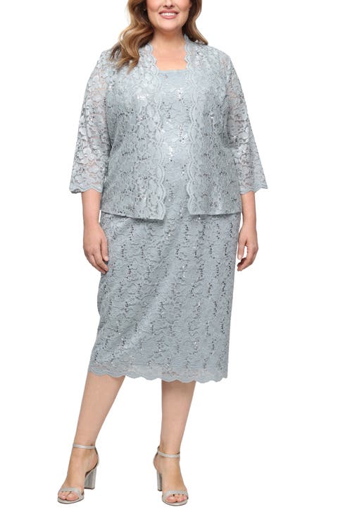 SLNY Floral Lace Sequin Cardigan & Dress Set