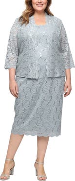 SL FASHIONS SLNY Floral Lace Sequin Cardigan & Dress Set