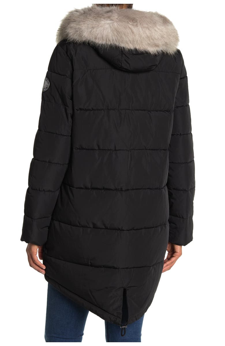 DKNY Zip Front Coat with Faux Fur Hood, Alternate, color, 