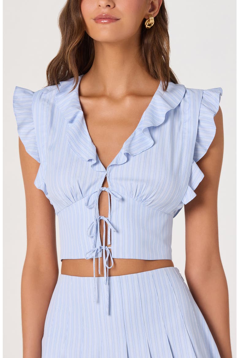 Zira Stripe Ruffle Crop Top, Main, color, BLUE STRIPE