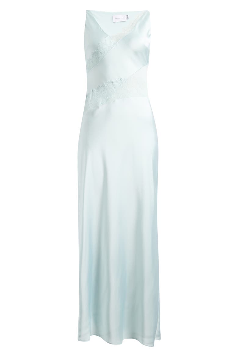 Ellis Sheer Mesh Lace Inset Satin Gown, Alternate, color, ADRIATIC