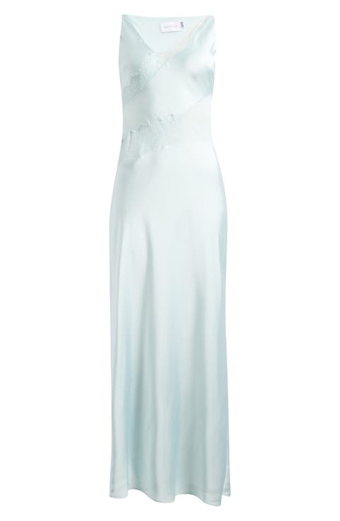 Ellis Sheer Mesh Lace Inset Satin Gown