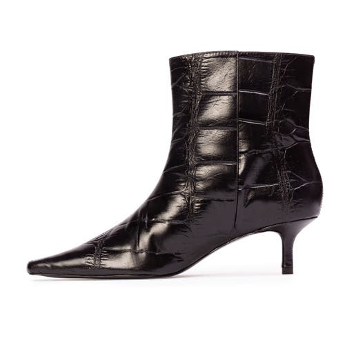 Black Suede Studio Ember Croc-effect Leather Ankle Boots In Black