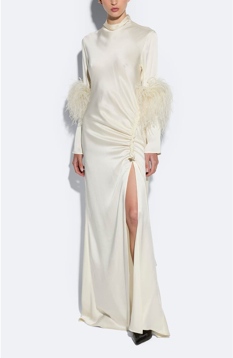 LAPOINTE Doubleface Satin Bias Tab Slit Gown Ostrich, Main, color, Cream