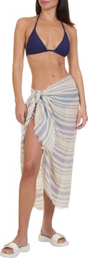 Vince Variegated Stripe Cotton Fringe Scarf