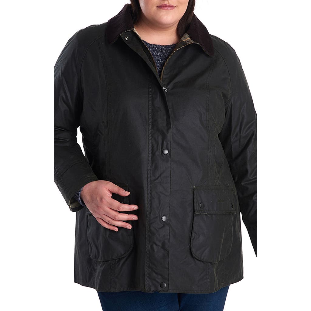 Barbour Plus Size Classic Beadnell Waxed Cotton Raincoat In Sage Green