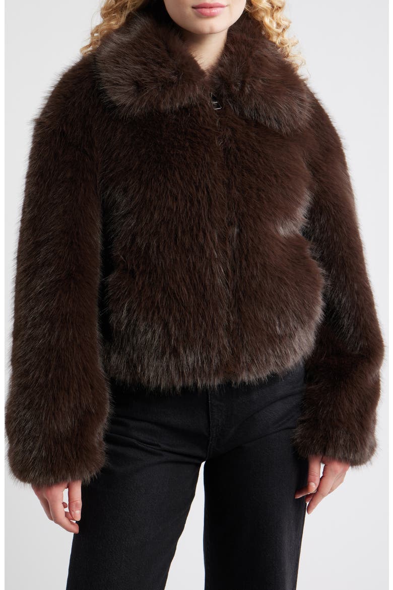 Cropped Faux Fur Jacket, Alternate, color, DARK MOCHA