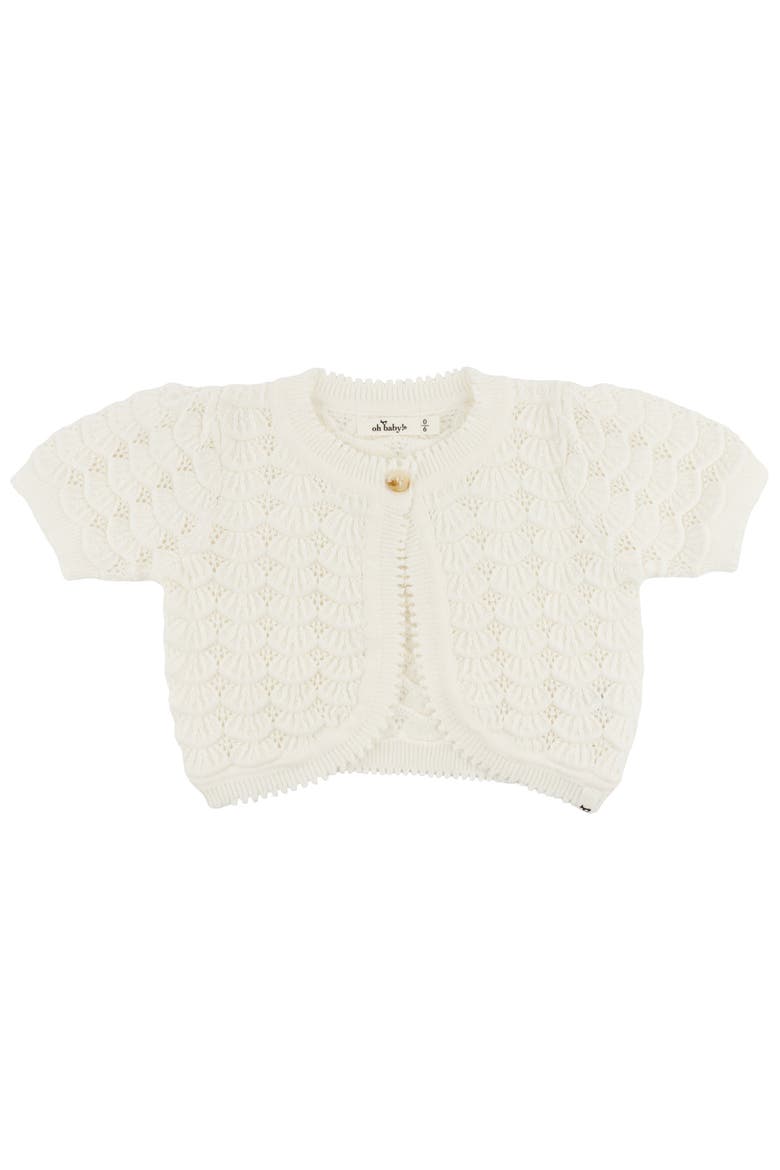 Shell Stitch Juliet Pointelle Short Sleeve Cardigan, Main, color, Cream
