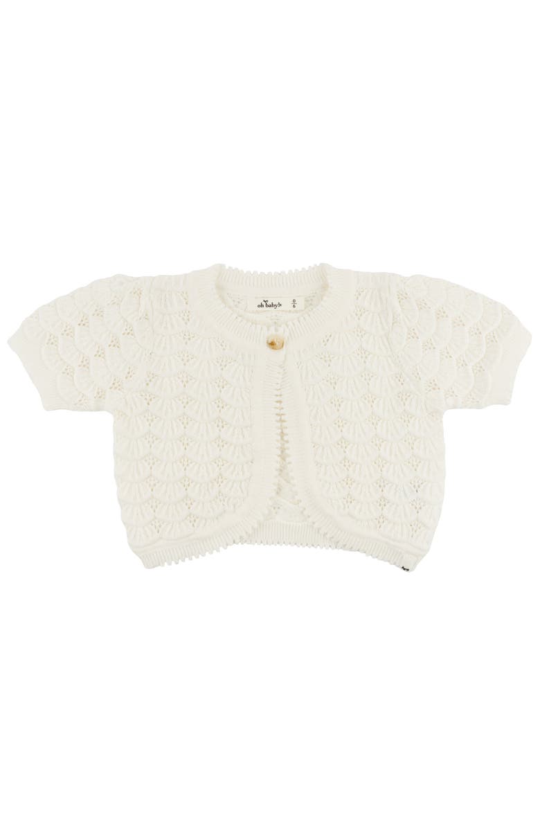oh baby! Shell Stitch Juliet Pointelle Short Sleeve Cardigan, Main, color, Cream