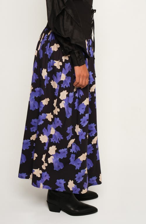 The Lulo Project The Sentinel Lace-up Floral Print Maxi Skirt In Black