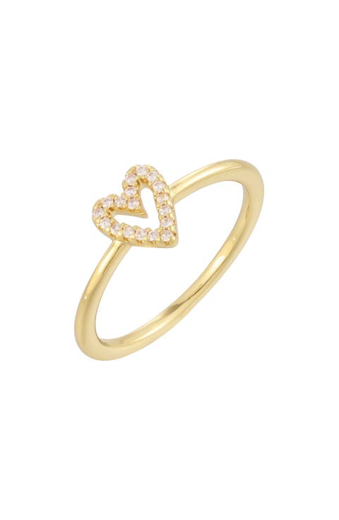 14k Gold Plated Cubic Zirconia Heart Outline Ring