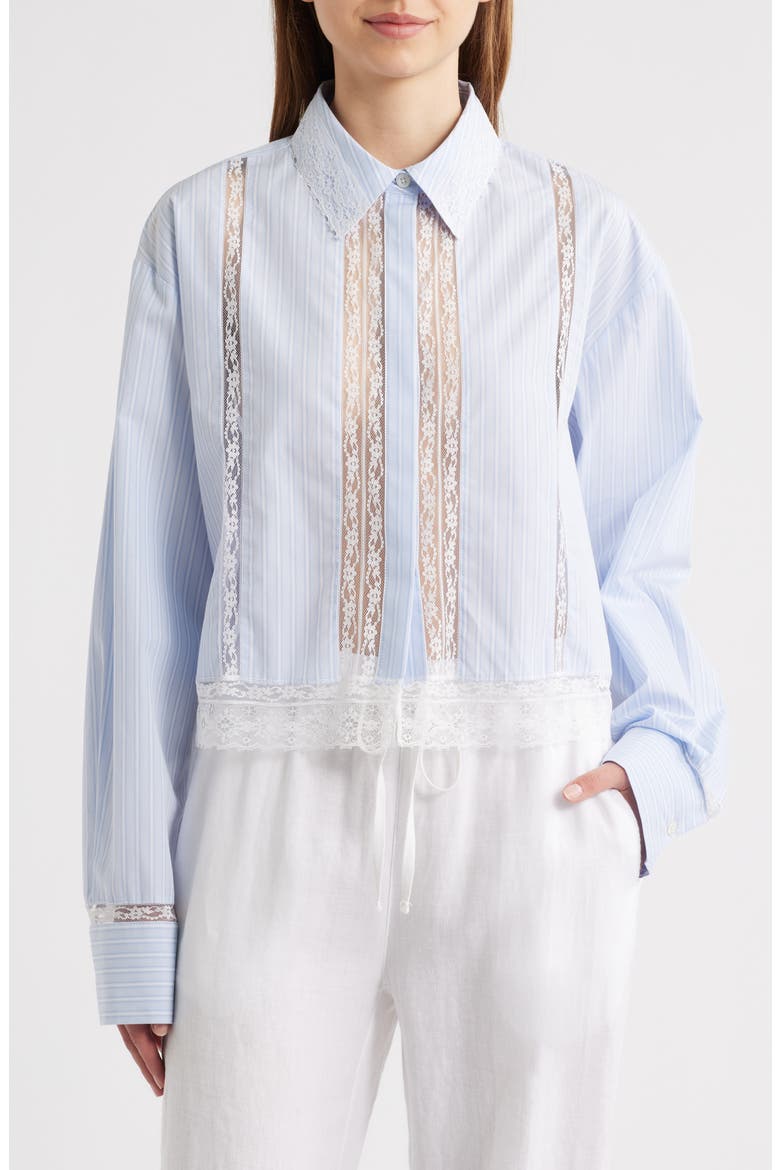 Delano Lace Panel Woven Shirt, Main, color, SKY LAGOON