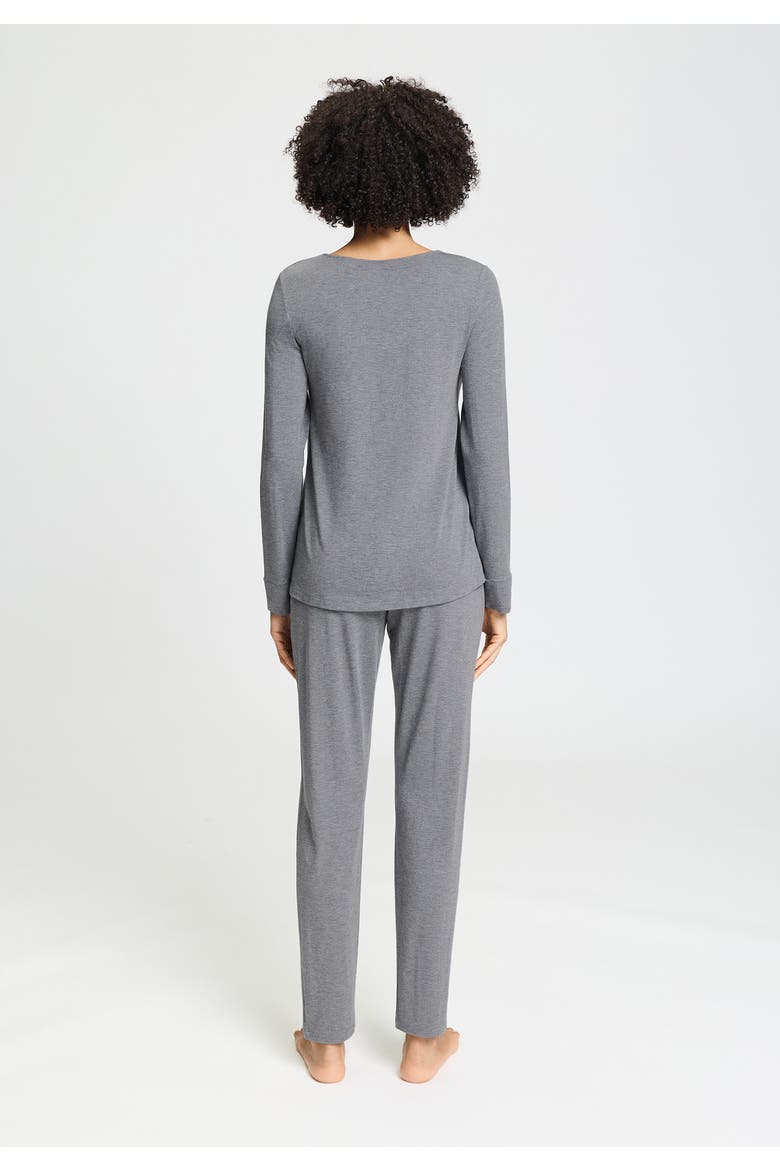 Natural Elegance Round Neck Long Pajama Set, Alternate, color, Stone Melange