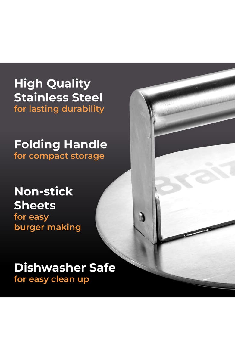 Braize Folding Handle Burger Press, Alternate, color, Silver