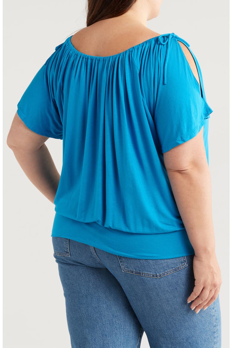 Banded Blouson Top, Alternate, color, TURQUOISE