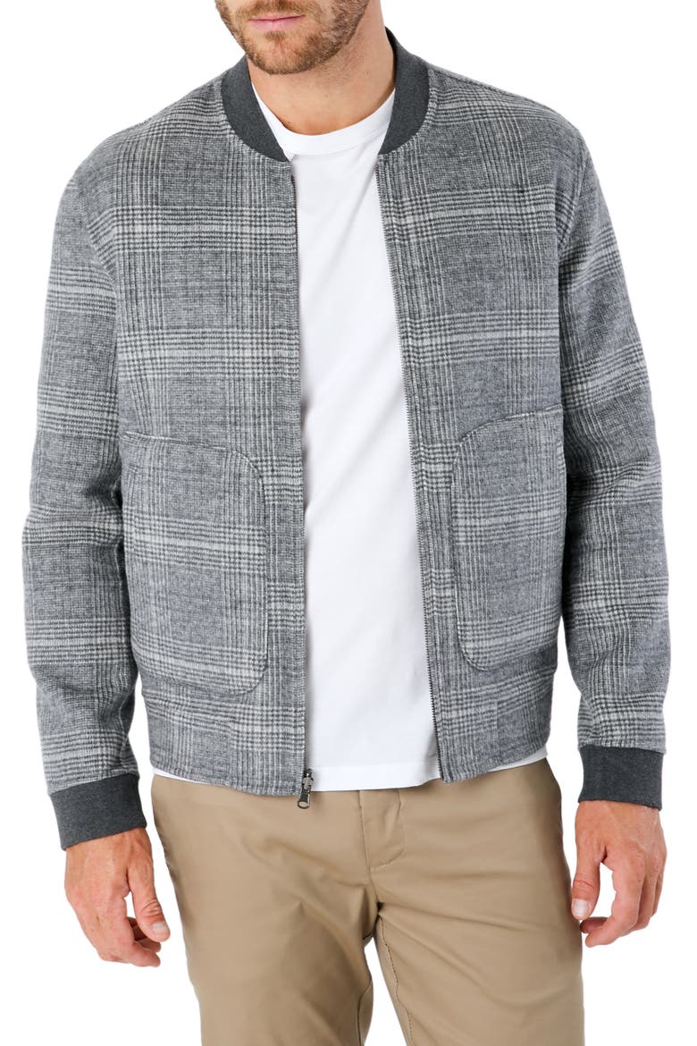 Glasgow Slim Fit Reversible Wool Blend Bomber Jacket, Main, color, GREY