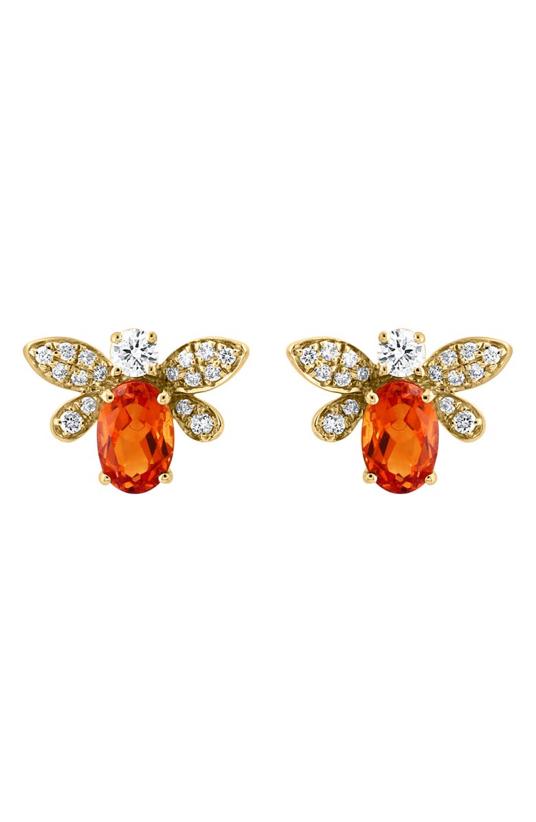 EFFY 14K Yellow Gold Citrine & Diamond Bee Stud Earrings, Alternate, color, Orange