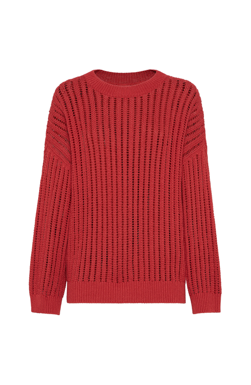 Brunello Cucinelli Ribbed Openwork Sweater In Red