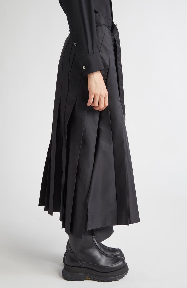 Sacai Belted Pleated Midi Skirt, Alternate, color, Black