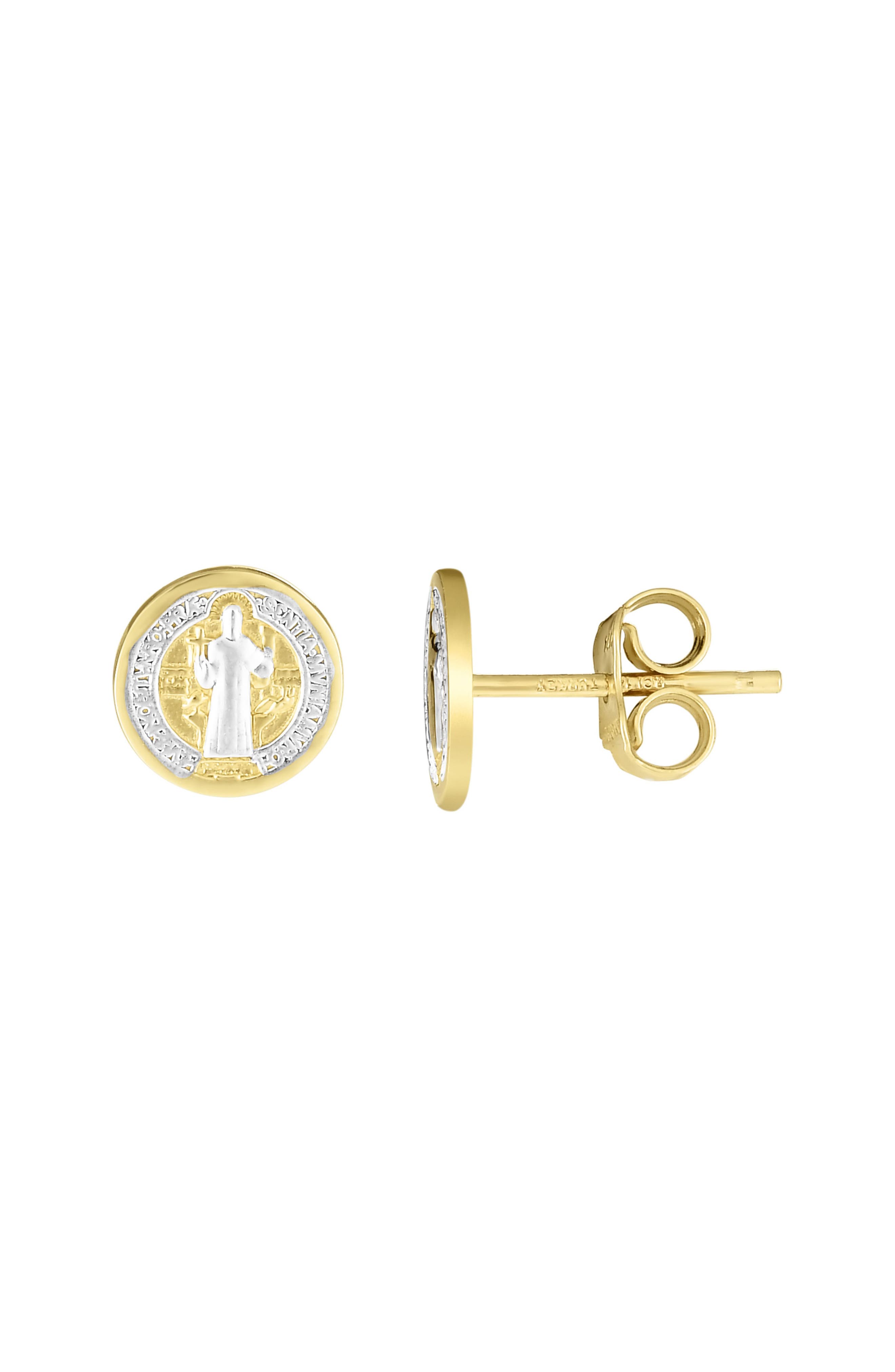 14k Gold Guadalupe Medallion Stud Earrings