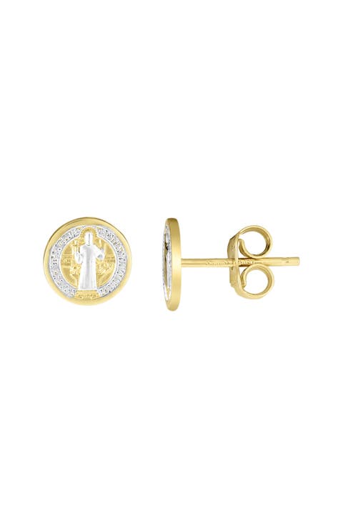 14k Gold Guadalupe Medallion Stud Earrings
