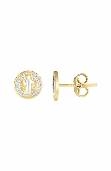 14k Gold Guadalupe Medallion Stud Earrings