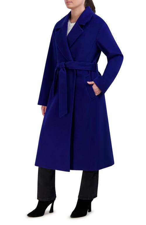 Cole Haan Luxe Wool-blend Belted Oversized Coat In Cobalt