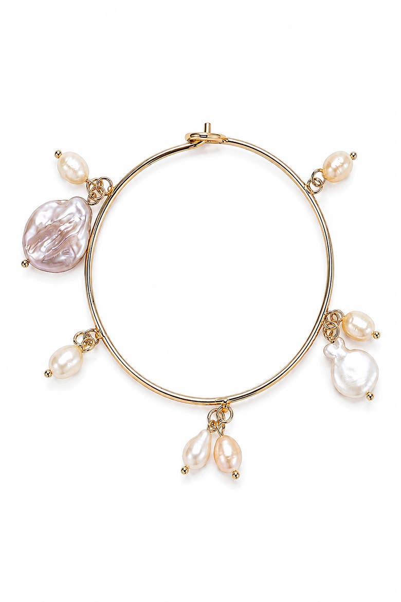 Freshwater Pearl Charm Bangle Bracelet, Main, color, PEARL