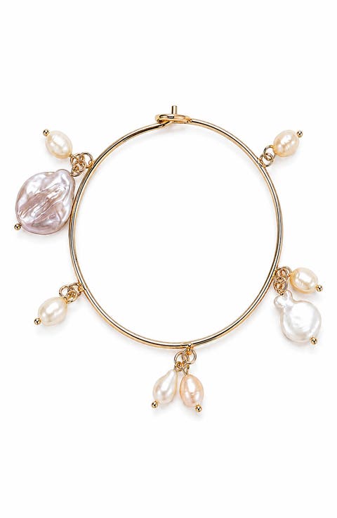 Freshwater Pearl Charm Bangle Bracelet