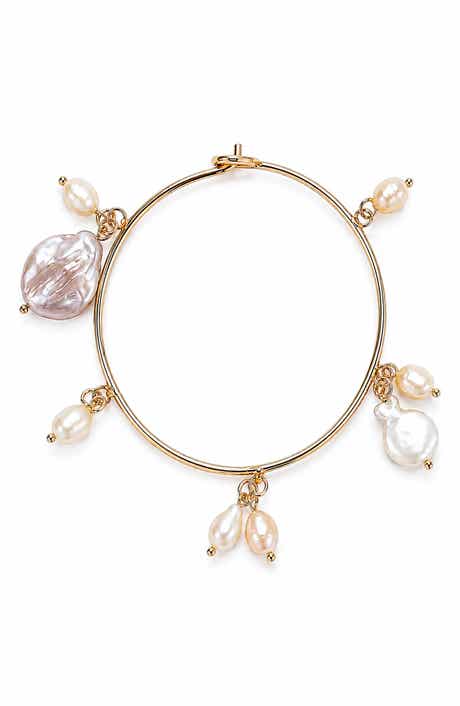 Freshwater Pearl Charm Bangle Bracelet